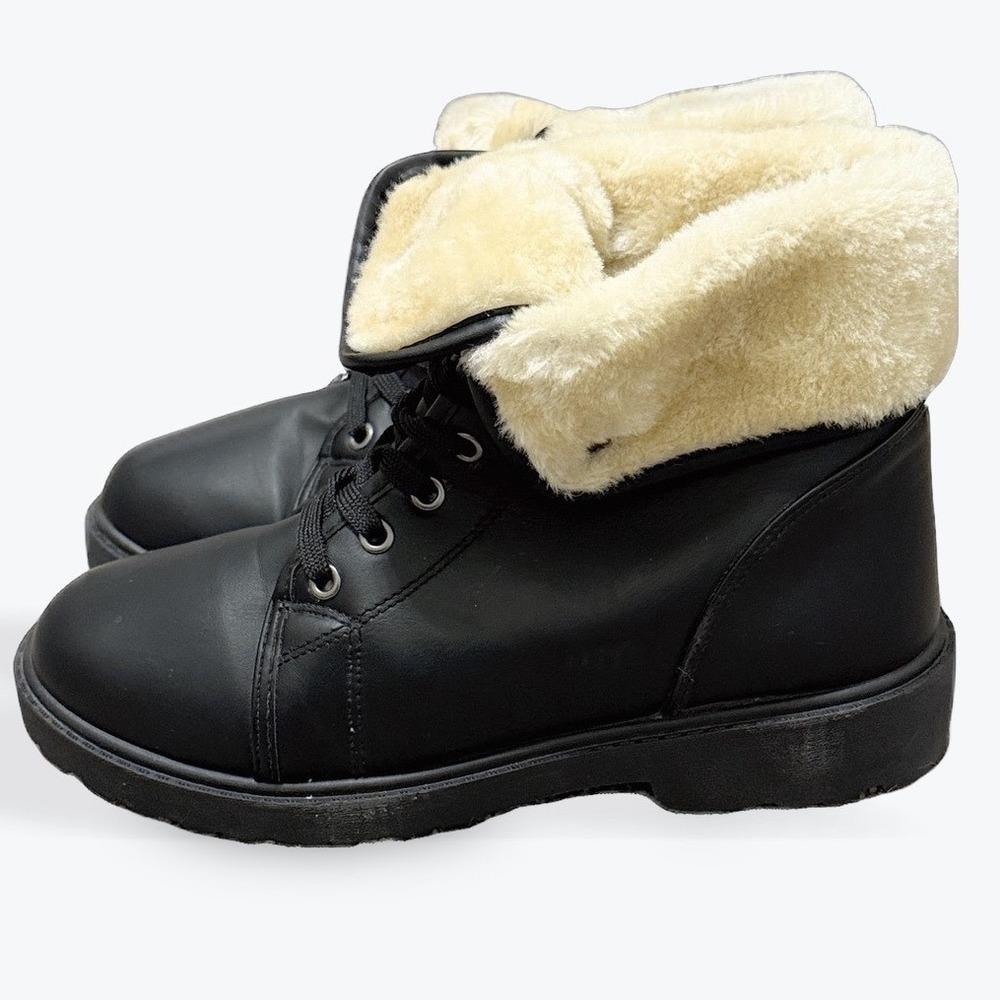 Olivia Miller Luanne Black Faux Fur Lined Lace Up Ankle Boots Women Size 8.5